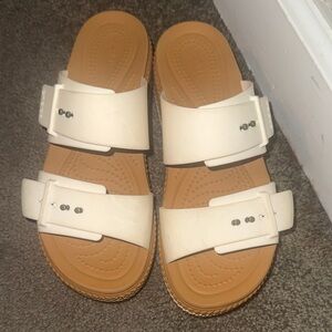 Crocs White Slide Sandals with Buckles